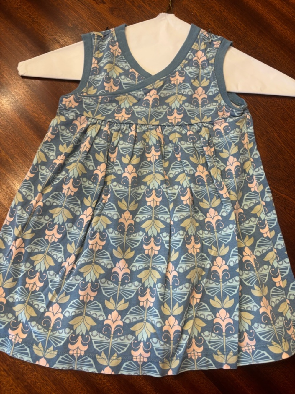 Tea Collection Blue Floral Sleeveless Dress with Pink and Cream Accents